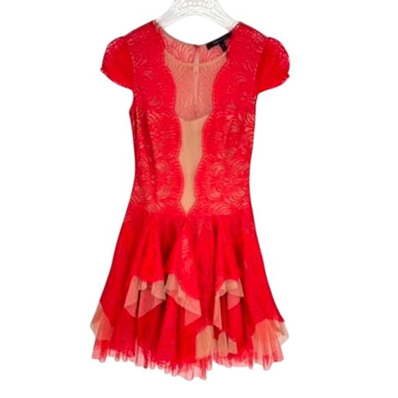 BCBG Dress Red Berry Rochelle Scallop Lace Size 0 BCBGMAXAZRIA - Picture 2 of 8